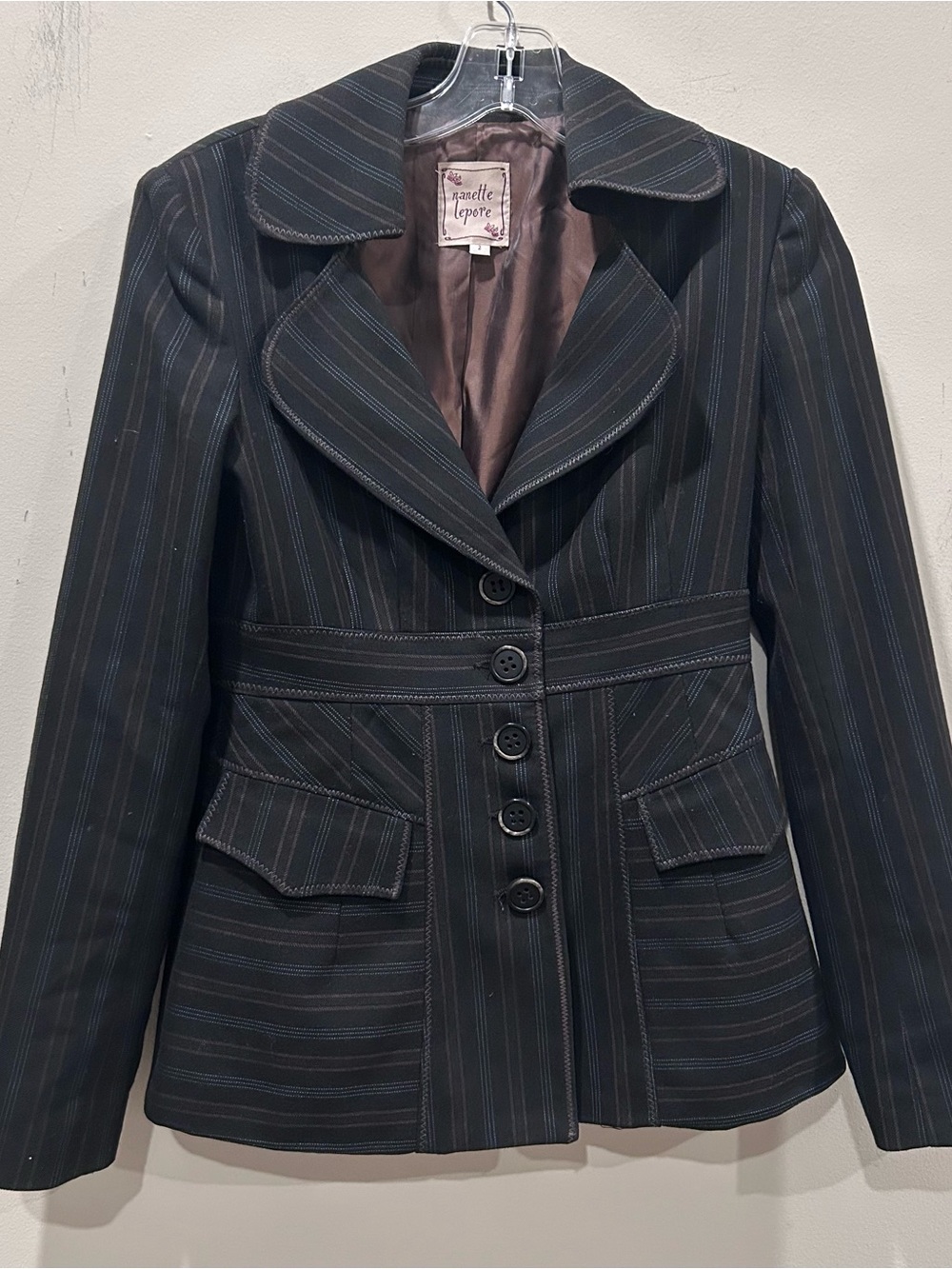 Vintage Nanette Lepore pinstripe pantsuit, corset blazer tailored trousers sz 2 - Picture 5 of 11
